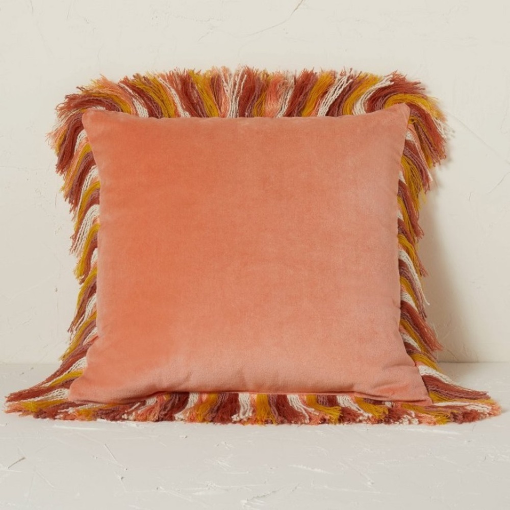 2!!!! JUNGALOW x OPALHOUSE NEW velvet square pillow with fringe- terra cotta
